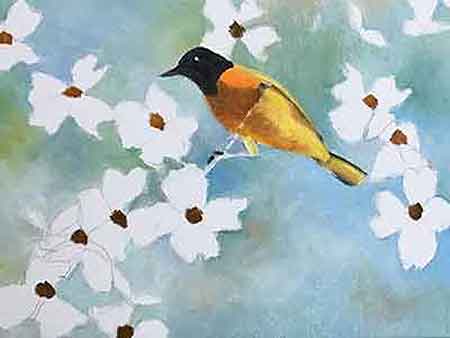 How to paint simple painting of bird sitting on branch